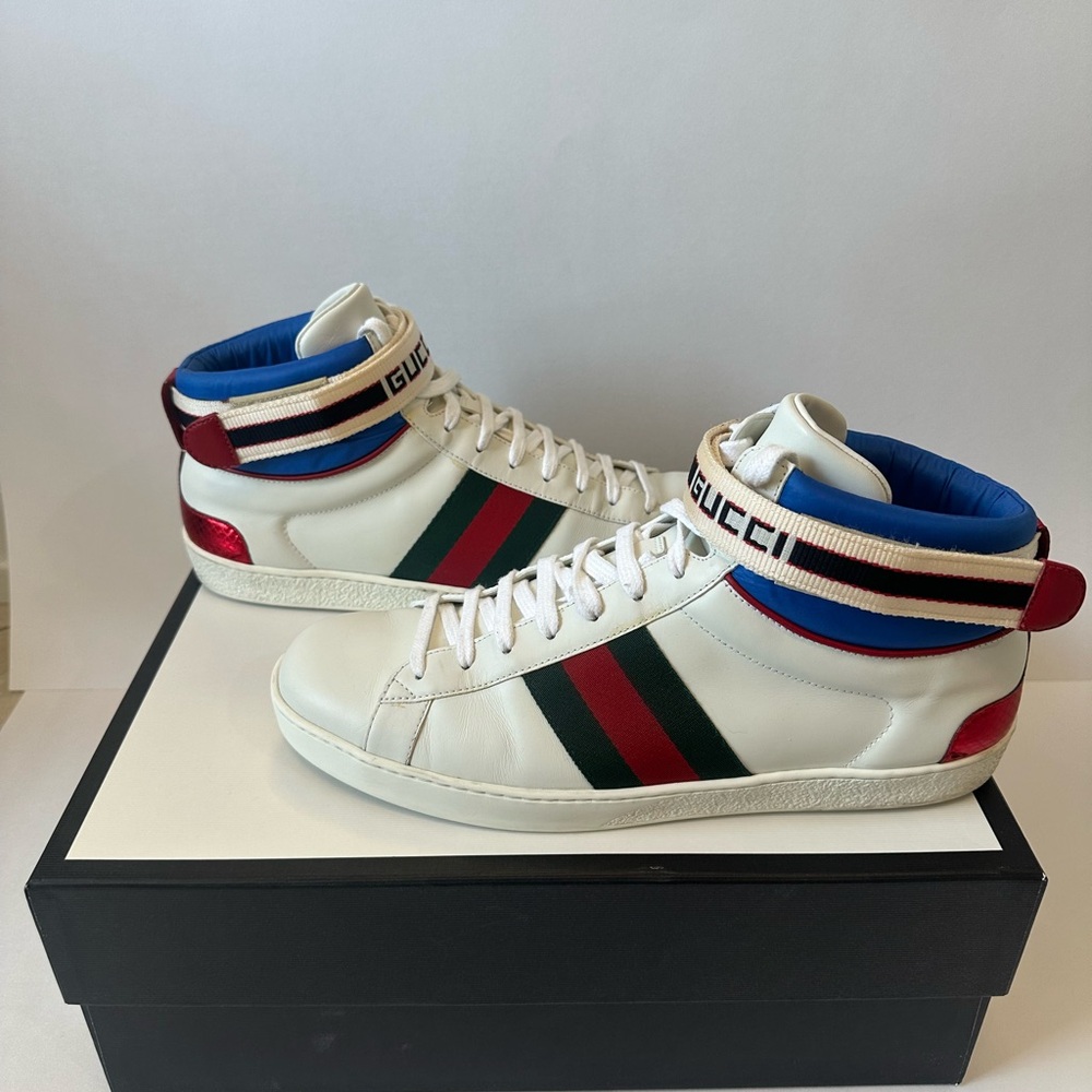 Gucci White Sneakers with Red and Green Accents